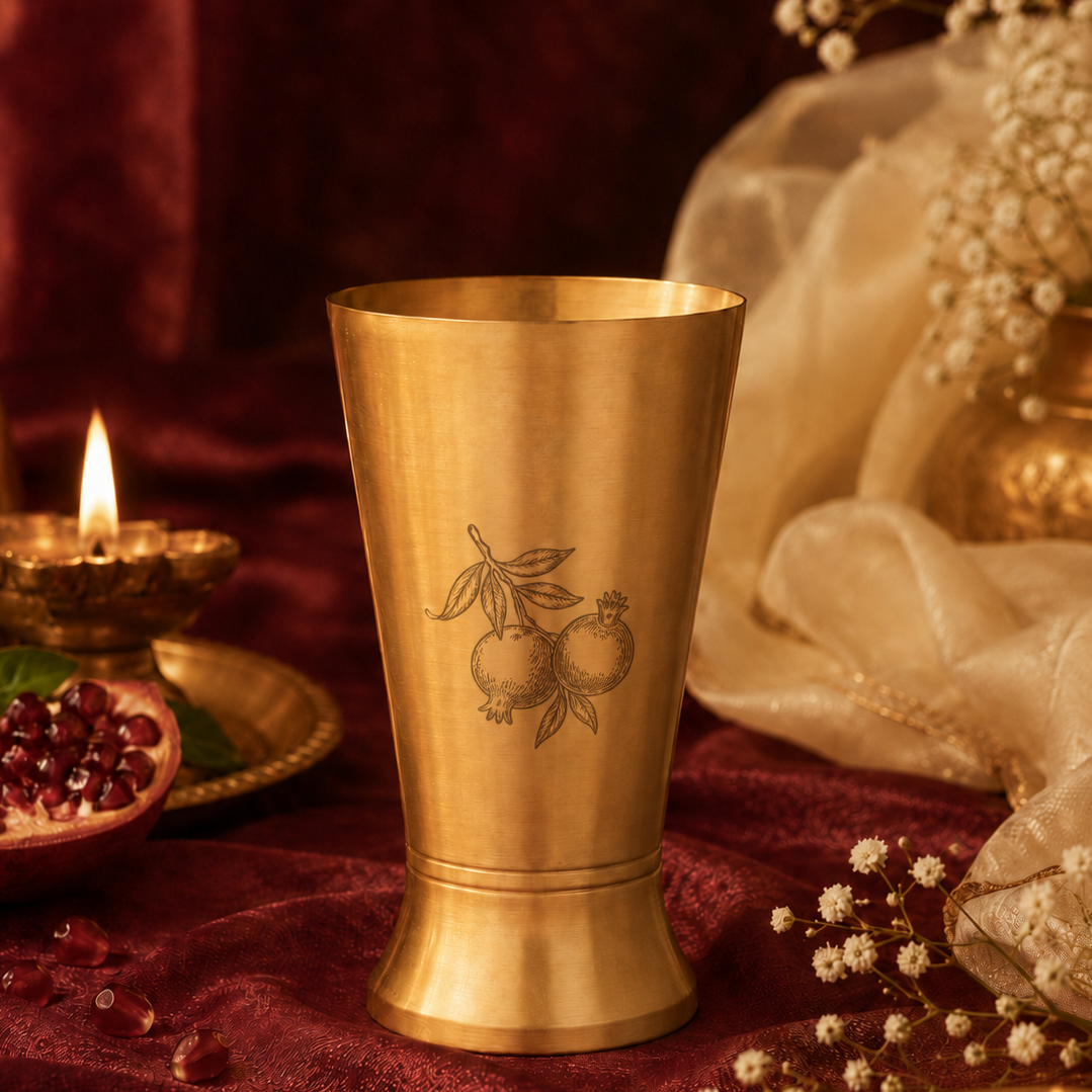 AMBI Royal 100% Pure Lead Free Royal Kansa Glass Etched Pomegranate - 275 ML