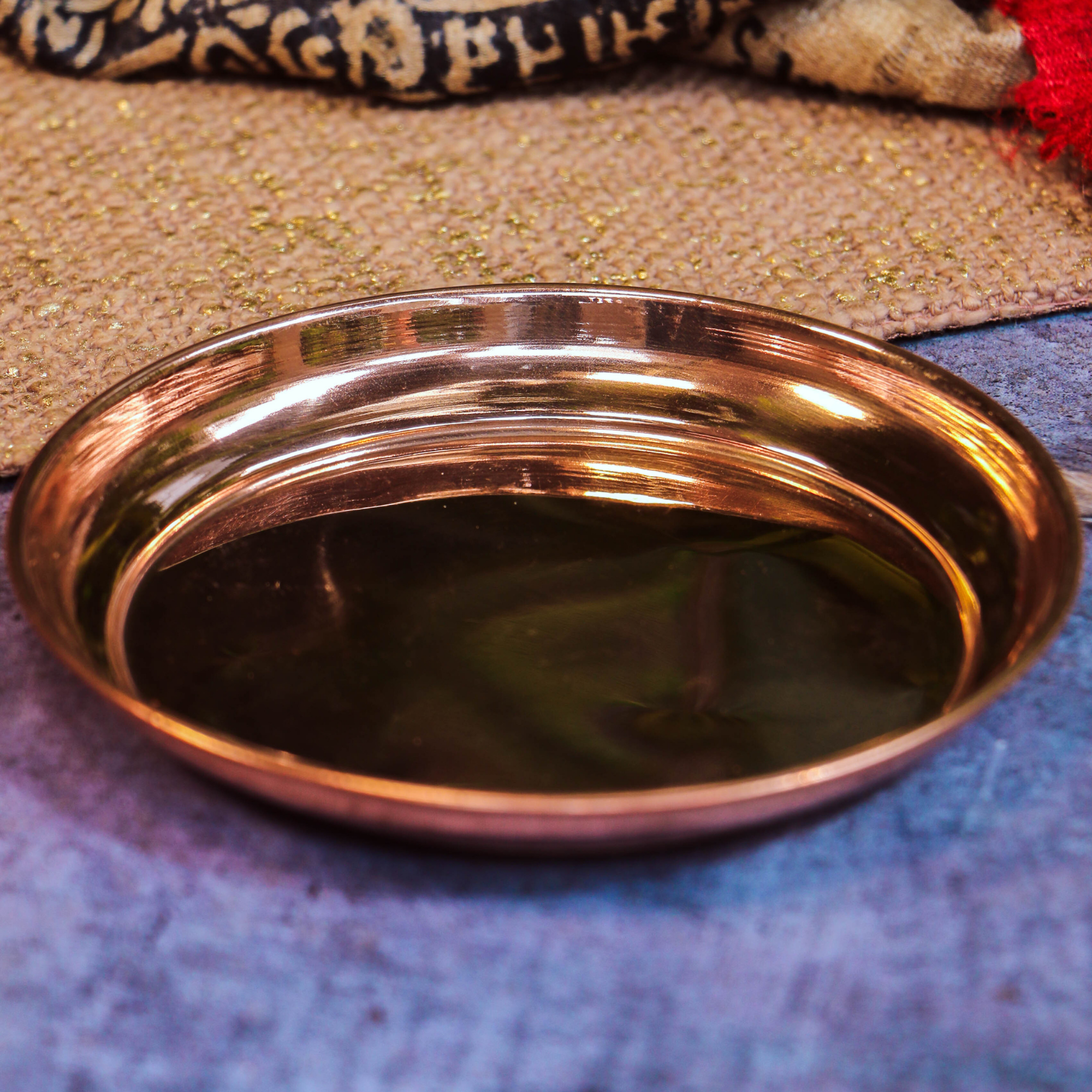 100% Copper Pooja Plate / Ayurveda / Vaastu -  Big 8 Inches Diameter