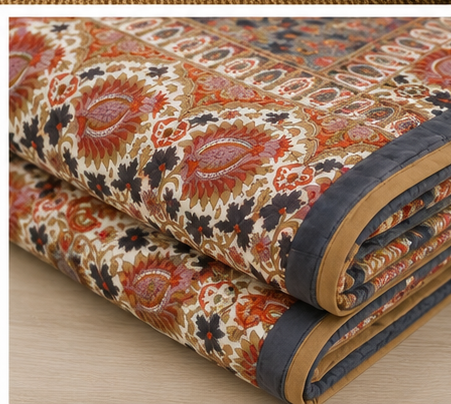 Diwali 2026 Collection - Pink & Light Blue Hand Block Printed Jaipuri Rajai / Quilt- Double - 90X108 Inches