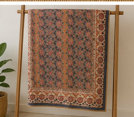 Diwali 2026 Collection - Pink & Light Blue Hand Block Printed Jaipuri Rajai / Quilt- Double - 90X108 Inches