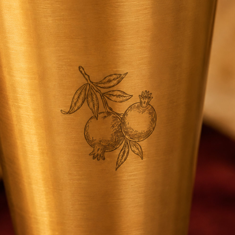 AMBI Royal 100% Pure Lead Free Royal Kansa Glass Etched Pomegranate - 275 ML