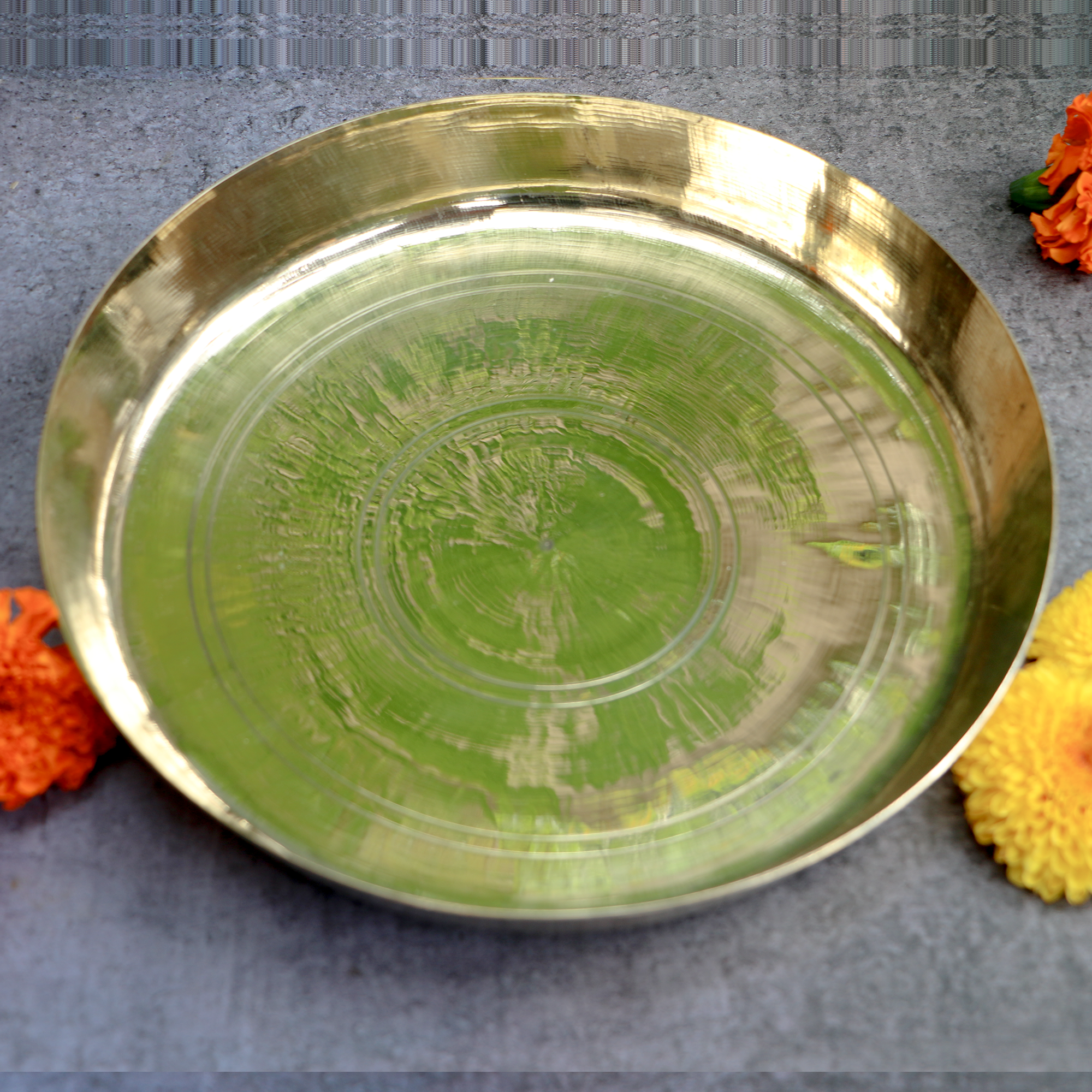 Ambi Pure Brass Peetal Everyday Use Thali Plate - 9 inches Diameter